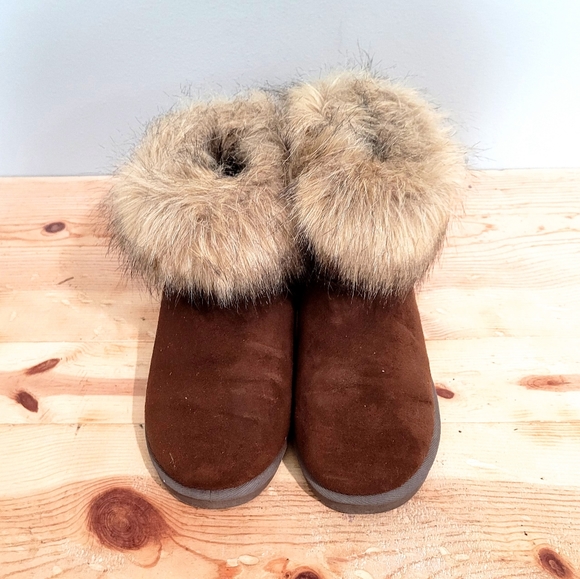 UCG XIN YUAN Brown Faux Fur Lined Boots Women's Pull On Fur Tops Cuffs Size 40 - Picture 4 of 9